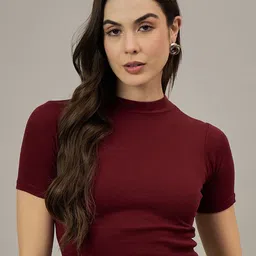 R.Code by The Roadster Life Co. Women High Neck Fitted Crop Top-image-26
