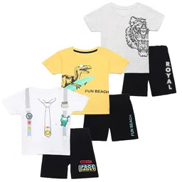 YK Boys Pack Of 3 Printed Pure Cotton T-Shirts With Shorts-86