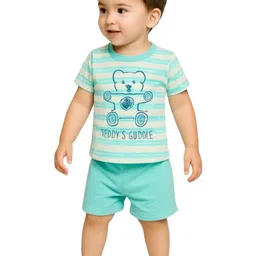 Cdeck Boys Pink & White Cotton Printed T-shirt with Shorts-image-86