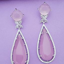 EVY Silver-Plated Cubic Zirconia Studded Teardrop Shaped Drop Earrings-4