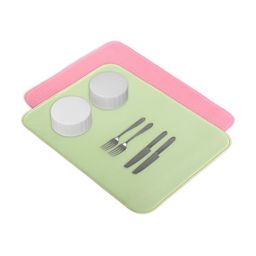 Aura 2-Pcs Green & Pink Floor Microfiber Crockery Dish Drying Kitchen Mats-0
