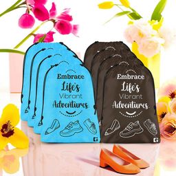 Kuber Industries Blue & Brown Pack Of 8 Typography Printed Cloth Storage Bag For Travel-43
