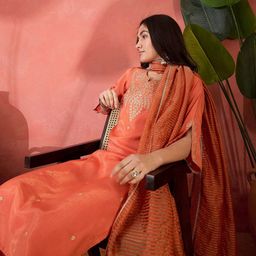Sangria Zari Sequence Embroidered Straight Kurta Set With Dupatta image 3