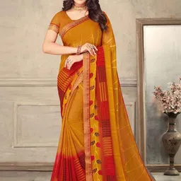 Styleveda Striped Zari Pure Georgette Block Print Saree-16