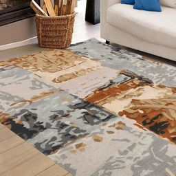 saraswatii global Brown & Grey Abstract Anti-Skid Woollen Carpet-48