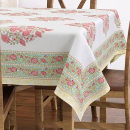 Texstylers White & Yellow Floral Printed Anti-Slip Cotton 6-Seater Table Cover-image-20