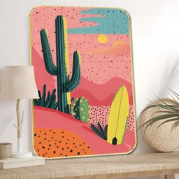 Livin'luxe Pink & Green Wooden Surreal Mountain Floral Wall Paintings-picture-37