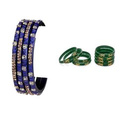 SOMIL Set of 12 Blue and Green Glass Artificial Stones Bangles-image-76