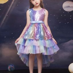 Xsole Girls Embellished Sequined Fit and Flare Dress-picture-1