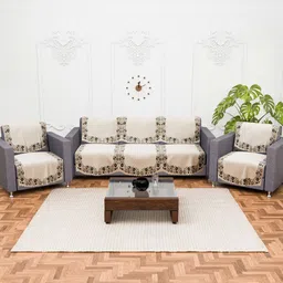 RUBOXA Cream-Coloured & Grey Printed Polyester Sofa Cover-7