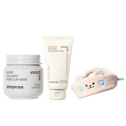 Innisfree Set of Volcanic Pore Clay Mask 100ml & Face Wash 150g with Facial Headband-image-87