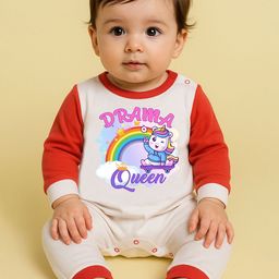 The Peppy Tend Infants Drama Queen Printed Pure Cotton Round Neck Romper-image-92