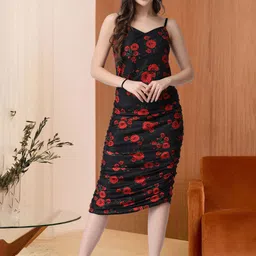 Popwings Women Embellished Print Bodycon Midi Dress-image-18