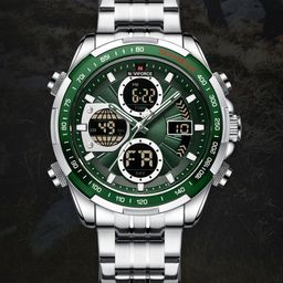 Naviforce Men Dial & Stainless Steel Bracelet Style Straps Analogue Multi Function Watch NF9197S SSGN-image-1
