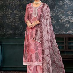 SAINOOR Embroidered Organza Semi-Stitched Dress Material-image-87