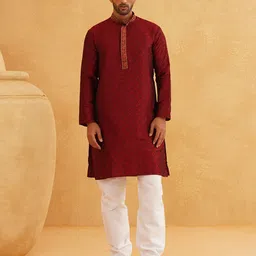 SOJANYA Men Ethnic Motifs Embroidered Regular Thread Work Kurta with Churidar-19