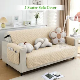 HOKIPO Beige Waterproof 3 Seater Sofa Cover With Arms-image-33