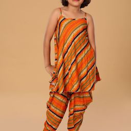 The Mini Trunk Girls Floral Printed Square Neck Gotta Patti Kurti With Dhoti Pants-image-41