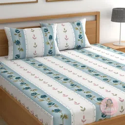 CHHAVI INDIA Blue & White Floral 210 TC Microfiber Queen Bedsheet Set 2.50 m x 2.25 m-image-69