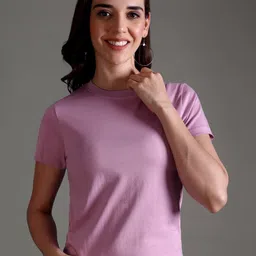 String Scape Women Solid Round Neck Cotton T-shirt-image-90