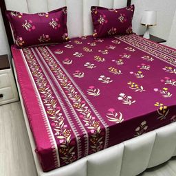 Pure Decor Passion Fur Purple Printed Pure Cotton 380TC Queen Bedsheet Set 2.28m x 2.54m-image-23