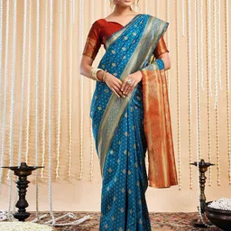 HERE&NOW Floral Zari Silk Blend Paithani Saree-picture-22