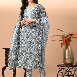 anouk rustic Women Floral Printed Cotton Kurta with Trousers & Dupatta-picture-48