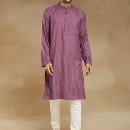 Fabindia Striped Woven Design Band Collar Straight Kurta-image-93