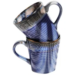 AMALAFIEE CERAMICS Blue & Brown 4 Pieces Printed Ceramic Glossy Mugs-7