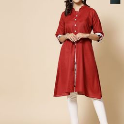 Moda Rapido Selection Of 2 Mandarin Collar Roll-Up Pure Cotton Sleeves A-Line Kurtas-picture-17