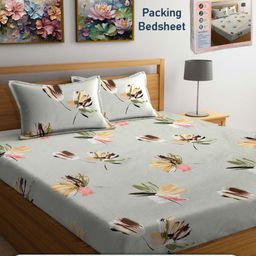 FABINALIV Blue & Green Floral 300 TC King Bedsheet with 2 Pillow Covers-image-73