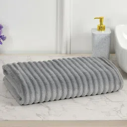 Cotton Bolls Textiles Grey Striped 300 GSM Microfiber Bath Towel-23