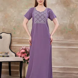 Sand Dune Floral Embroidered Short Sleeves Maxi Nightdress-picture-37