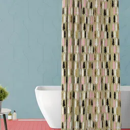 ArtzFolio Brown & White Printed Waterproof Shower Curtain-image-79