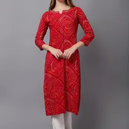 4u Fashion Women Red Bandhani Printed Straight Kurta-picture-20
