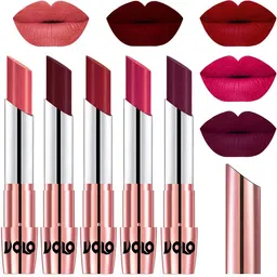 VOLO Set Of 5 Creme Matte Lipstick-Dark Peach 37-Maroon 42-Red 43-Passion Pink 44-Wine 47-image-79