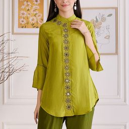 First Resort by Ramola Bachchan Women Mandarin Collar Embroidered Tunic-picture-31