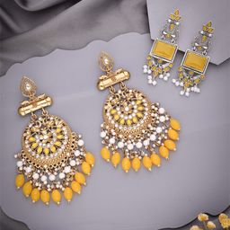 Anouk Set Of 2 Silver-Plated Artificial Stones And Beaded Contemporary Drop Earrings-75