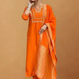CREEPER Women Ethnic Motifs Embroidered Thread Work Kurta with Trousers & Dupatta-picture-14