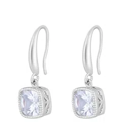 Jazz and Sizzle Rhodium-Plated Cubic Zirconia Studded Square Drop Earrings image 4