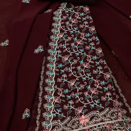 Soch Floral Embroidered Thread Work Georgette Unstitched Dress Material-image-26