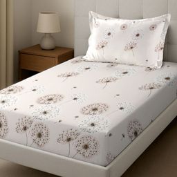 Florida Camel Brown & White Floral 160 TC Single Bedsheet with 1 Pillow Covers-picture-21