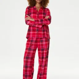 Marks & Spencer Women Checked Shirt Collar Night Suit-image-52