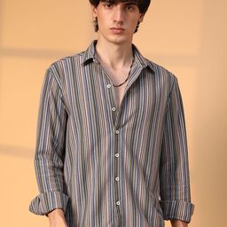 Campus Sutra Men Comfort Spread Collar Multi Striped Cotton Casual Shirt-picture-13