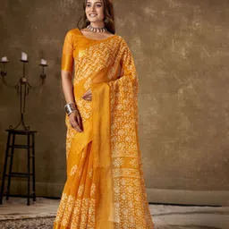 KAYOMMI Floral Printed Zari Pure Cotton Chanderi Saree-18
