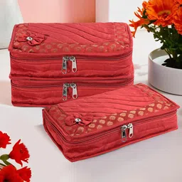 Kuber Industries Red 3 Pieces Self Design Jewellery Organisers-90