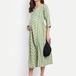 Mammas Maternity Women Striped Maternity A-Line Midi Dress-image-88