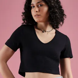 Mayra Women Solid V-Neck Cotton T-shirt-image-20