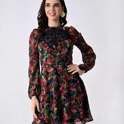 SMERA MART Floral Puff Sleeve Chiffon Mini Dress-image-4