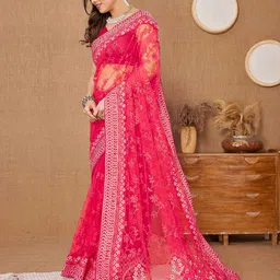VAIRAGEE Floral Embroidered Net Saree image 3